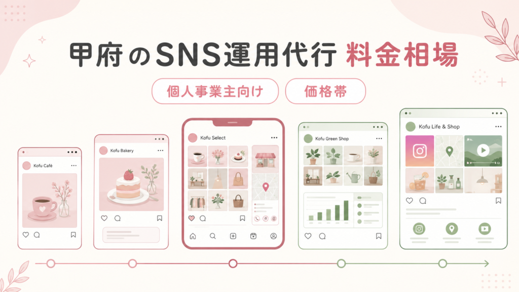 甲府のSNS運用代行の料金相場を5つの価格帯で示したアイキャッチ画像